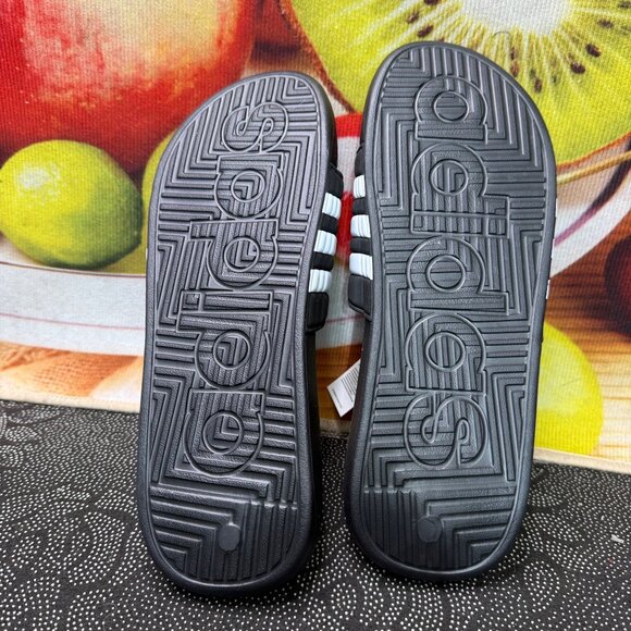 Adidas Mens Adissage Slides US 11 Black & White Massage Footbed Comfort Sandals - Picture 6 of 6